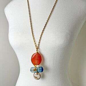 Artisan-made One-of-a-Kind Boho RED CARNELIAN Agate and Pearl Pendant Necklace